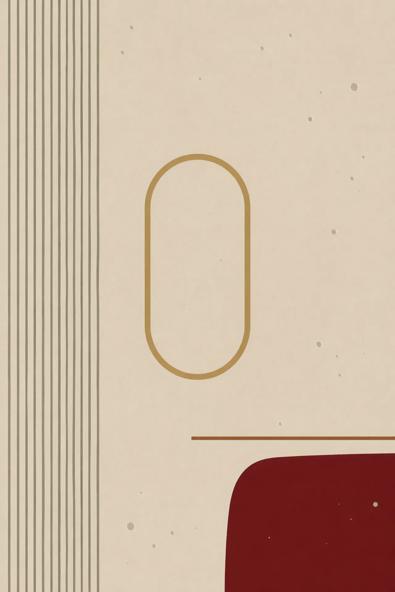 Brass oval, ribbed textile, timber bar, and an oxblood bruise